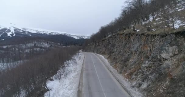 Aerial View Mountain Twisted Road Winter Epic Snowy White Winter — Video Stock