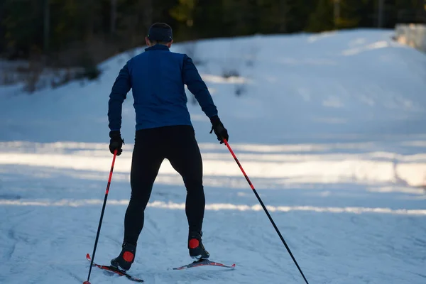 Nordic Skiing Cross Country Skiing Classic Technique Practiced Man Beautiful — Stockfoto