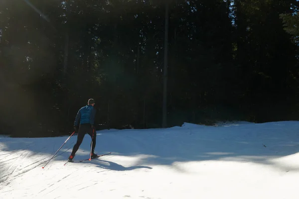Nordic Skiing Cross Country Skiing Classic Technique Practiced Man Beautiful —  Fotos de Stock