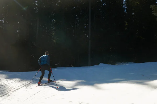 Nordic Skiing Cross Country Skiing Classic Technique Practiced Man Beautiful — Foto de Stock