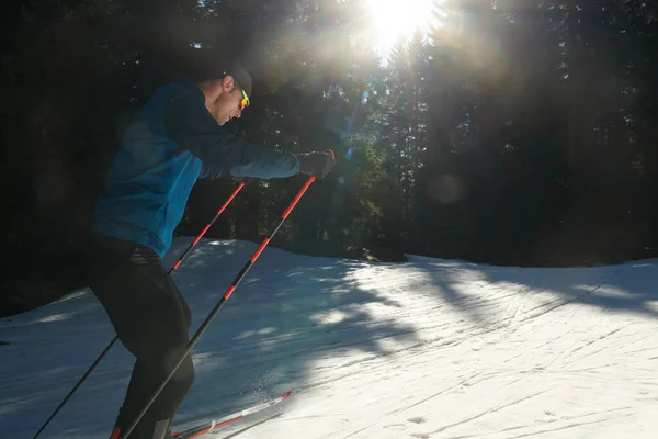 Nordic Skiing Cross Country Skiing Classic Technique Practiced Man Beautiful —  Fotos de Stock