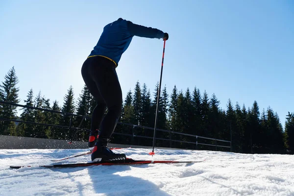 Esqui Nórdico Esqui Cross Country Técnica Clássica Praticada Pelo Homem — Fotografia de Stock