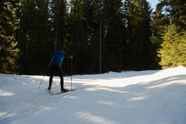 Nordic Skiing Cross Country Skiing Classic Technique Practiced Man Beautiful — Fotografia de Stock