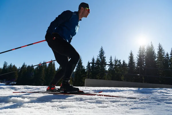 Nordic Skiing Cross Country Skiing Classic Technique Practiced Man Beautiful — Foto Stock
