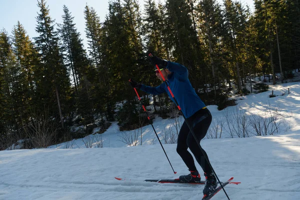 Nordic Skiing Cross Country Skiing Classic Technique Practiced Man Beautiful — Foto de Stock