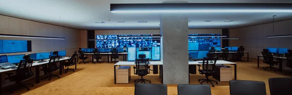 Empty Interior Big Modern Security System Control Room Workstation Multiple — ストック写真