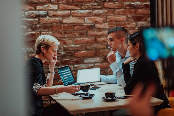 Happy Businesspeople Smiling Cheerfully Meeting Coffee Shop Group Successful Business — Stock Photo, Image