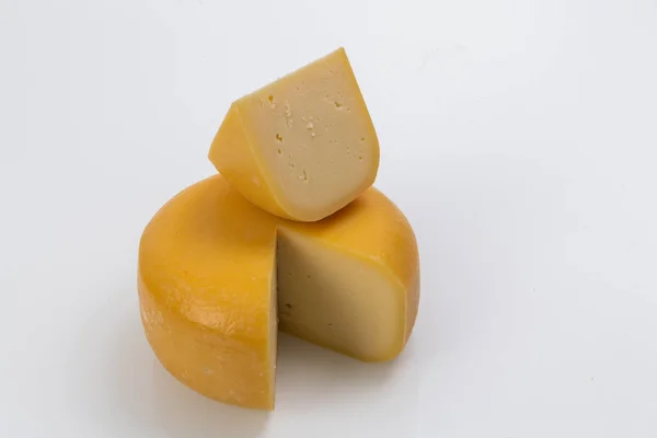 Piece Fresh Processed Cheese Isolated White Background — Zdjęcie stockowe