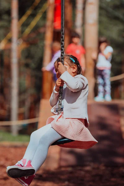 Little Girl Playing Park Concept Family Socializing Park Girl Swings — Foto Stock
