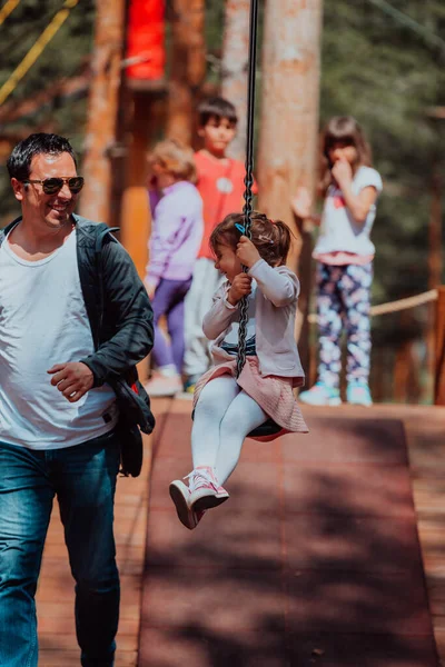 Family Time Park Father Have Fun His Daughter Park Playing — Photo