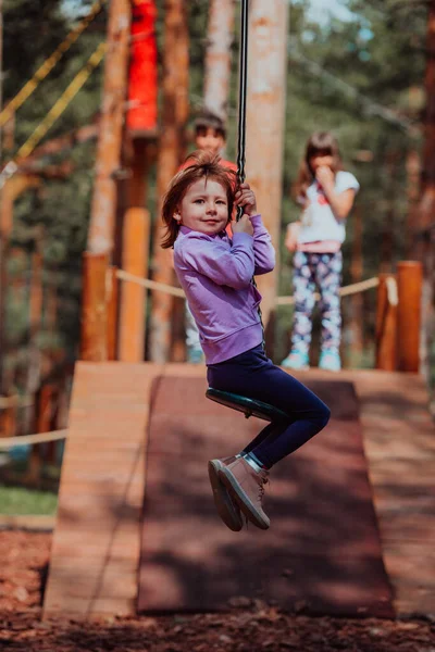 Little Girl Playing Park Concept Family Socializing Park Girl Swings — ストック写真