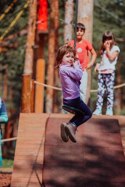 Little Girl Playing Park Concept Family Socializing Park Girl Swings — Photo