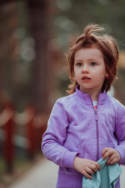 Parkta Oynayan Küçük Bir Kız Ailenin Parkta Sosyalleşme Konsepti Bir — Stok fotoğraf