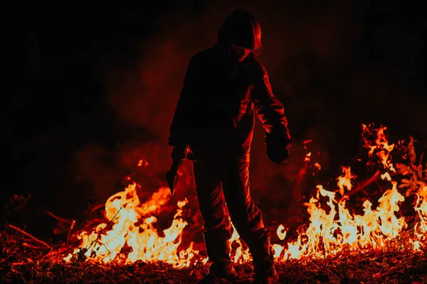 Feuerwehrmann Bei Der Arbeit Feuerwehrleute Gefährlichen Waldgebieten Die Von Starkem — Stockfoto