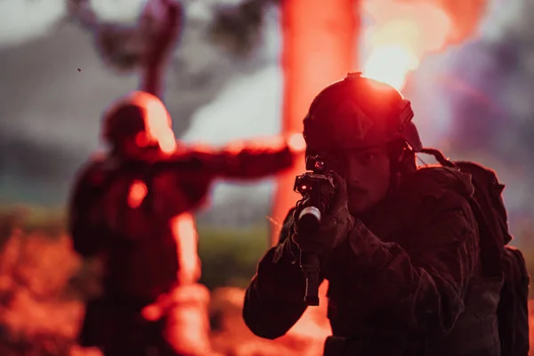 Soldaten Team Actie Nachtelijke Missie Militery Concept — Stockfoto