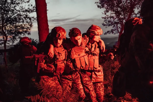 Soldaten Team Actie Nachtelijke Missie Militery Concept — Stockfoto