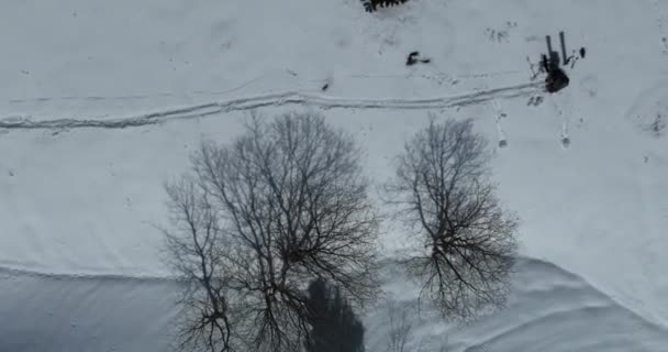 Homem Turismo Esqui Aéreo Atravessando Visão Câmera Nas Montanhas Temporada — Vídeo de Stock