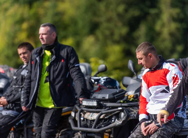Group Men Social Gathering Preparing Ride Atv Quad Bike People — Stock Photo, Image