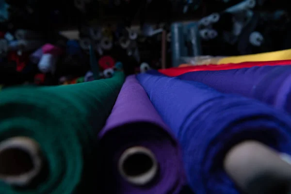 Интерьер Промышленного Склада Образцами Рулонов Ткани Малый Бизнес Текстильный Красочный — стоковое фото