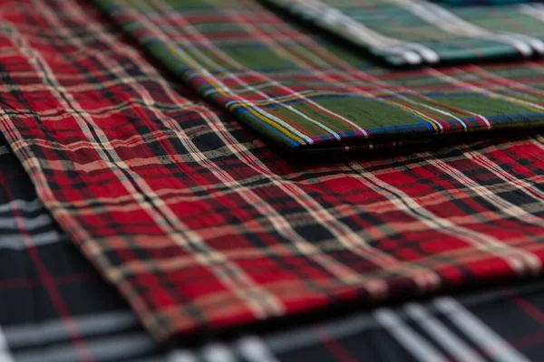 Збірка Шотландських Модних Тканин Зразки Різних Природних Тканин Шиття Одягу — стокове фото