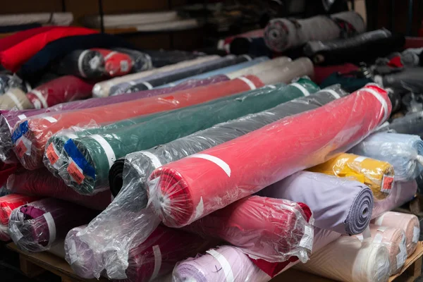Interior Industrial Warehouse Fabric Rolls Samples Small Business Textile Colorful — Stock Photo, Image