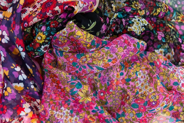 Collection Fashionable Fabrics Samples Different Natural Fabrics Sewing Fashion Collection — Stock Photo, Image