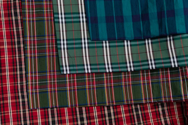 Collection Scottish Fashionable Fabrics Samples Different Natural Fabrics Sewing Fashion — Stock Photo, Image