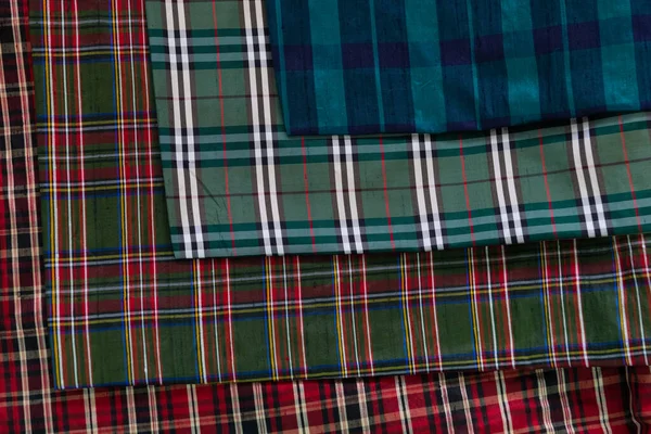 Collection Scottish Fashionable Fabrics Samples Different Natural Fabrics Sewing Fashion — Stock Photo, Image