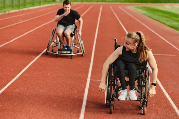 Inspiring Couple Disability Showcase Incredible Determination Strength Train Together Paralympics — Stock Photo, Image