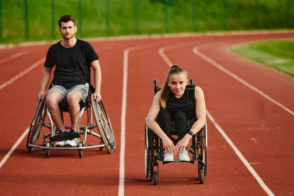 Engelli Ilham Verici Bir Çift Engelli Olimpiyatları Için Birlikte Antrenman — Stok fotoğraf