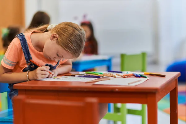 Creative Kids Sitting Preschool Institution Draw Have Fun While Get — Stock Photo, Image