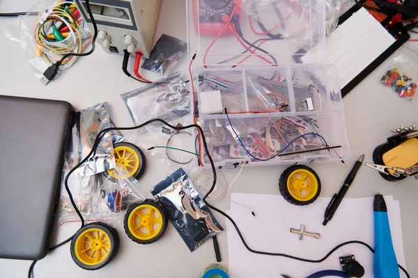 Verschillende Componenten Installaties Voor Robot Fabricage Vullen Ruimte Die Ingewikkelde — Stockfoto