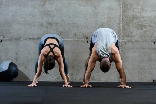 Spor Salonunda Birlikte Esneme Egzersizleri Yapan Çekici Bir Çift Fitness — Stok fotoğraf