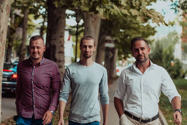 Productive Day Work Group Diverse Colleagues Enjoy Leisurely Stroll Modern — Stock Photo, Image