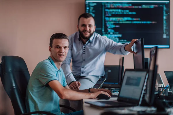 Programmers Engrossed Deep Collaboration Diligently Working Together Solve Complex Problems — Stock Photo, Image
