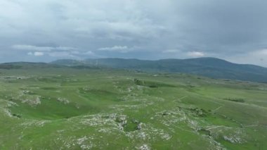 Kırsal manzaranın havadan görünüşü. Mor, turuncu ve yeşil bitkilerin gölgeli bulutlar. Dramatik bir gökyüzü. Yüksek kaliteli stok fotoğrafı