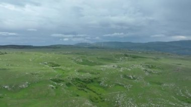 Kırsal manzaranın havadan görünüşü. Mor, turuncu ve yeşil bitkilerin gölgeli bulutlar. Dramatik bir gökyüzü. Yüksek kaliteli stok fotoğrafı