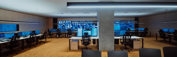 Empty Interior Big Modern Security System Control Room Workstation Multiple — Stock Fotó