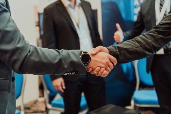 Close Handshake Businessman Together Creates Mutually Beneficial Business Relationship Economic — Stock Photo, Image
