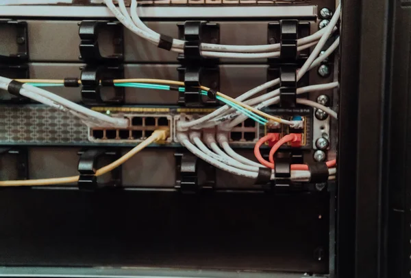 Close Technician Setting Network Server Room — Stock Photo, Image