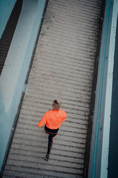 Top View Photo Omen Sports Clothes Running Modern Urban Environment — 스톡 사진