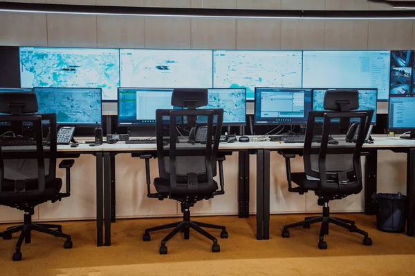 Empty Interior Big Modern Security System Control Room Workstation Multiple — Photo