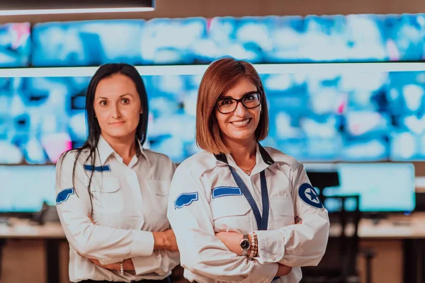 Group Portrait Female Security Operator While Working Data System Control — Stock Photo, Image