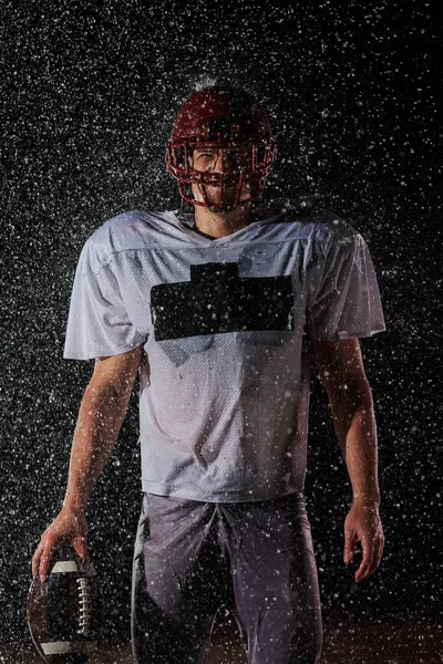 American Football Field Lonely Athlete Warrior Standing Field Holds His — Fotografia de Stock