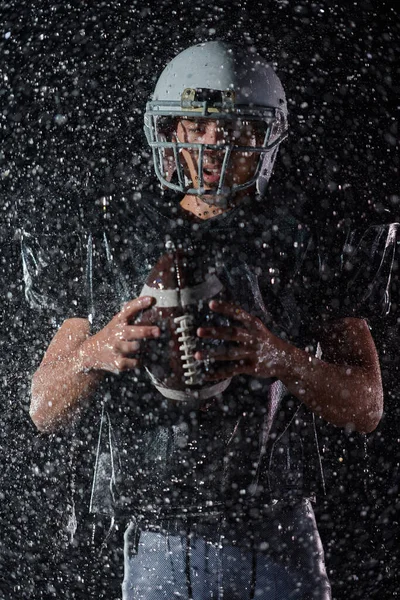 American Football Field Lonely Athlete Warrior Standing Field Holds His — Stock Photo, Image