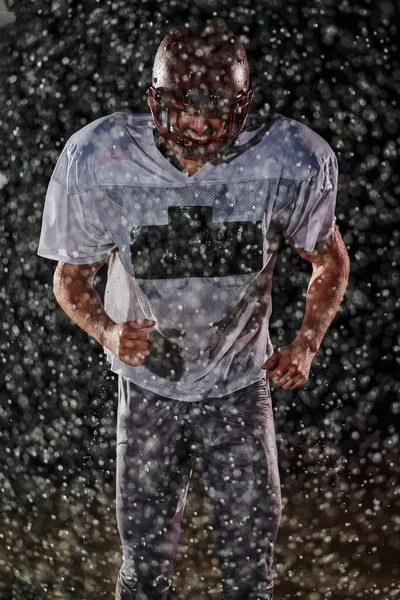 American Football Field Lonely Athlete Warrior Standing Field Κρατάει Κράνος — Φωτογραφία Αρχείου