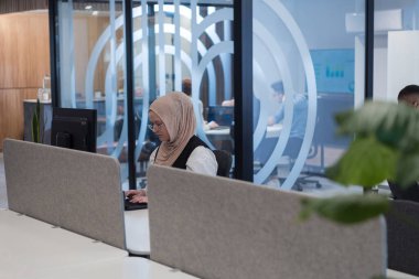 Modern bir ofis ortamında, Afrikalı bir Amerikalı işadamı ve onun Müslüman meslektaşı, tesettür takıyor, işbirlikçi tartışmalara girişiyor, çeşitli iş görevlerini ele alıyor ve sorunları çözüyorlar.
