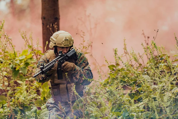 Savaşta Ordu Muharebesi Askerler Dumanda — Stok fotoğraf