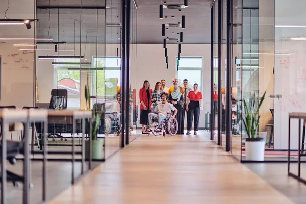 Diverse Group Young Business People Congregates Modern Startups Glass Enclosed — Stock Photo, Image