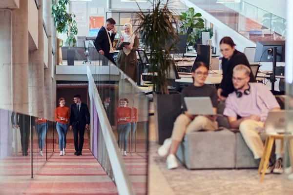 Modern Startup Office Diverse Group Young Professionals Collaboratively Tackles Various — Stock Photo, Image